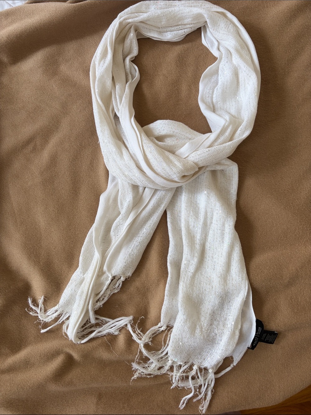 White House Black Market Cream Fringe Lightweight Scarf